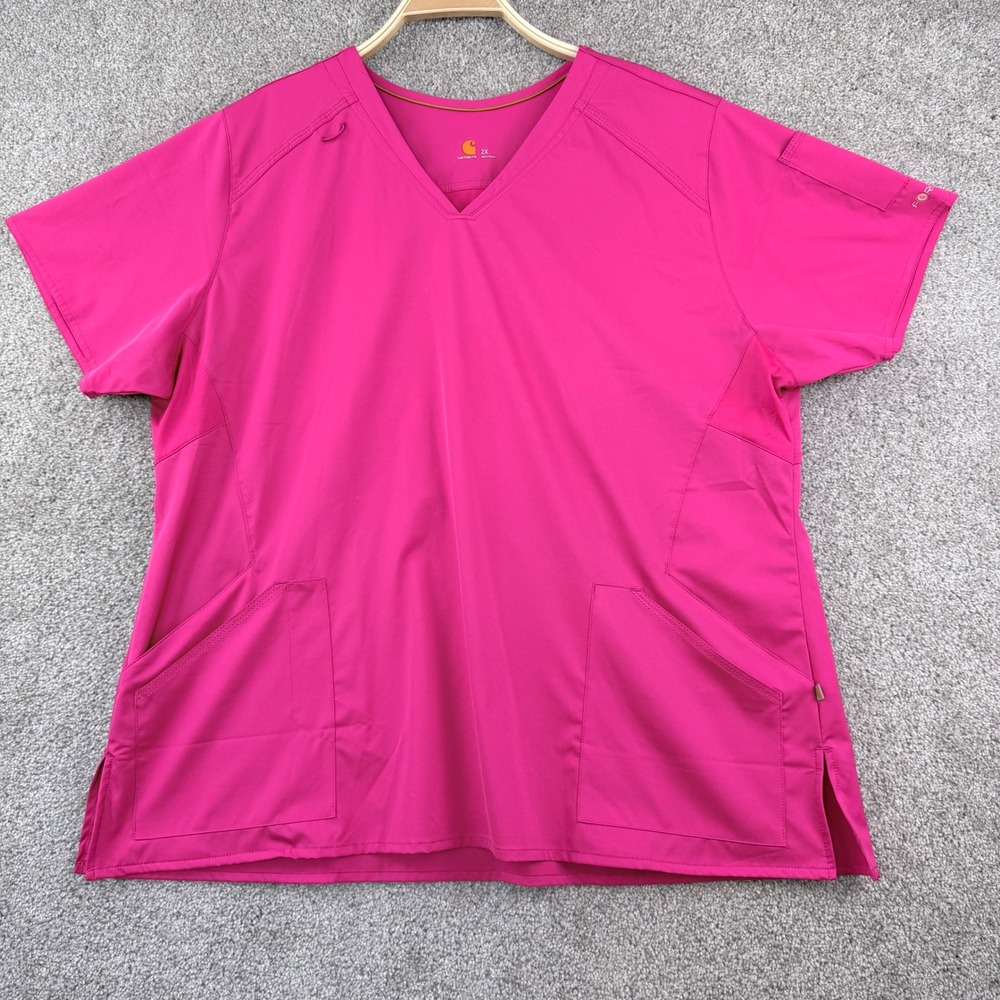 Carhartt Force Cross-Flex Scrub Top Size 2X Pink Utility Workwear Healthcare